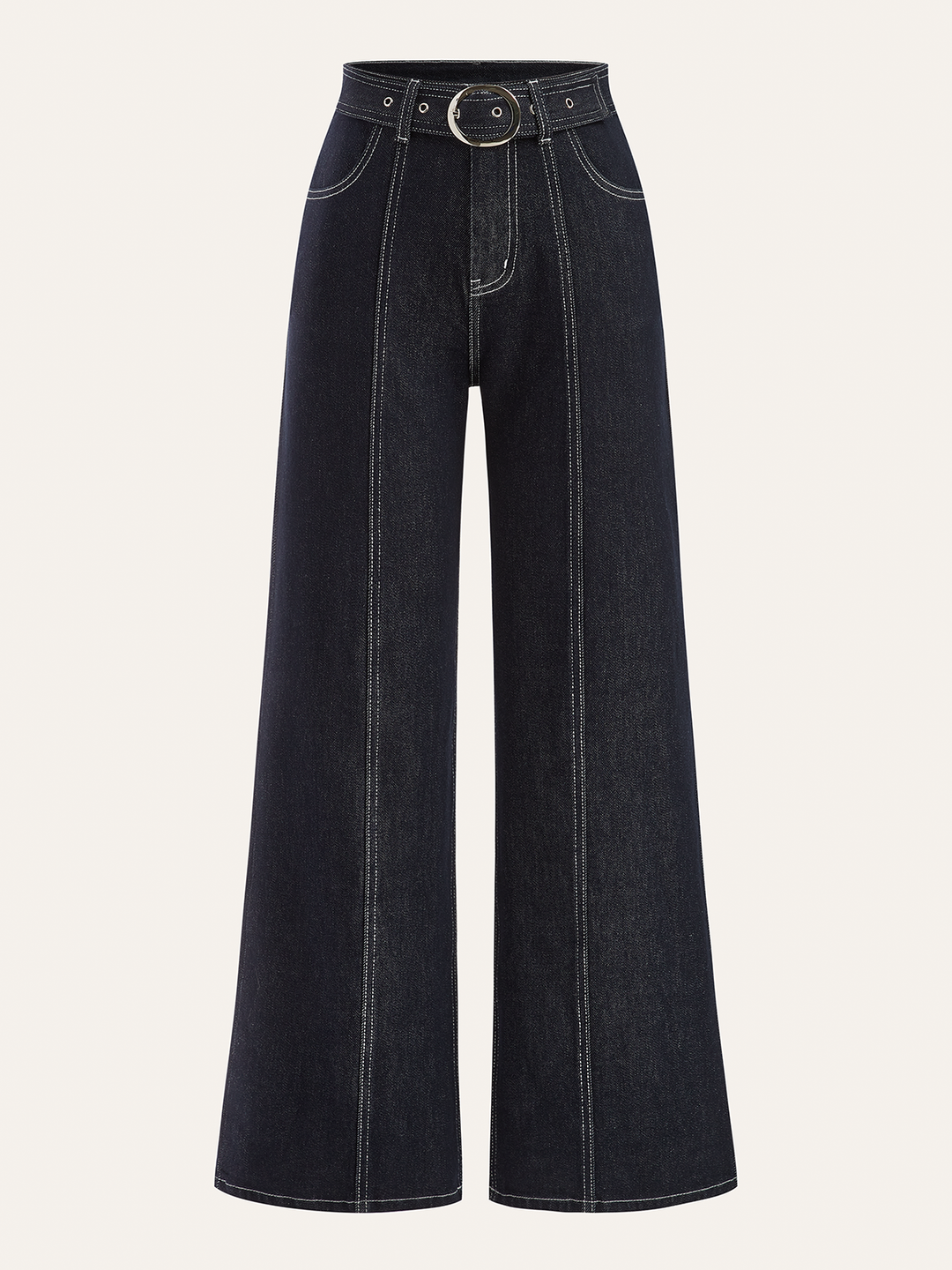 Pantalon en jean avec surpiqûres contrastées et ceinture