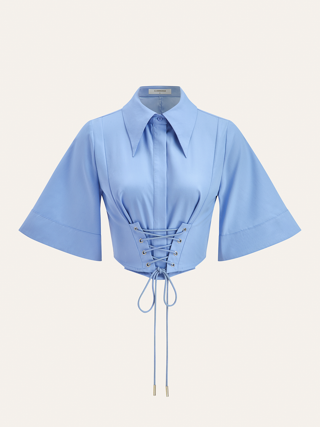 Blouse Courte Boutonnée Manches Évasées à la Taille
