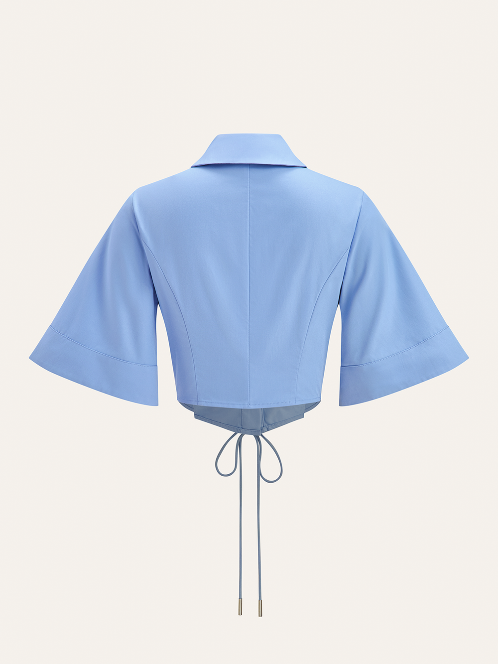 Blouse Courte Boutonnée Manches Évasées à la Taille