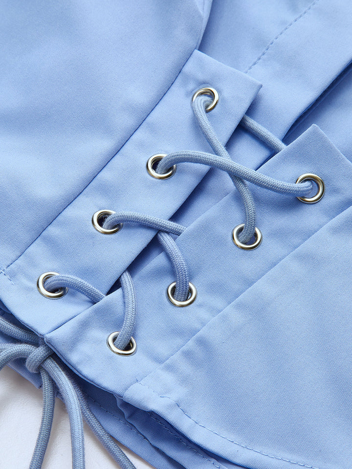 Blouse Courte Boutonnée Manches Évasées à la Taille