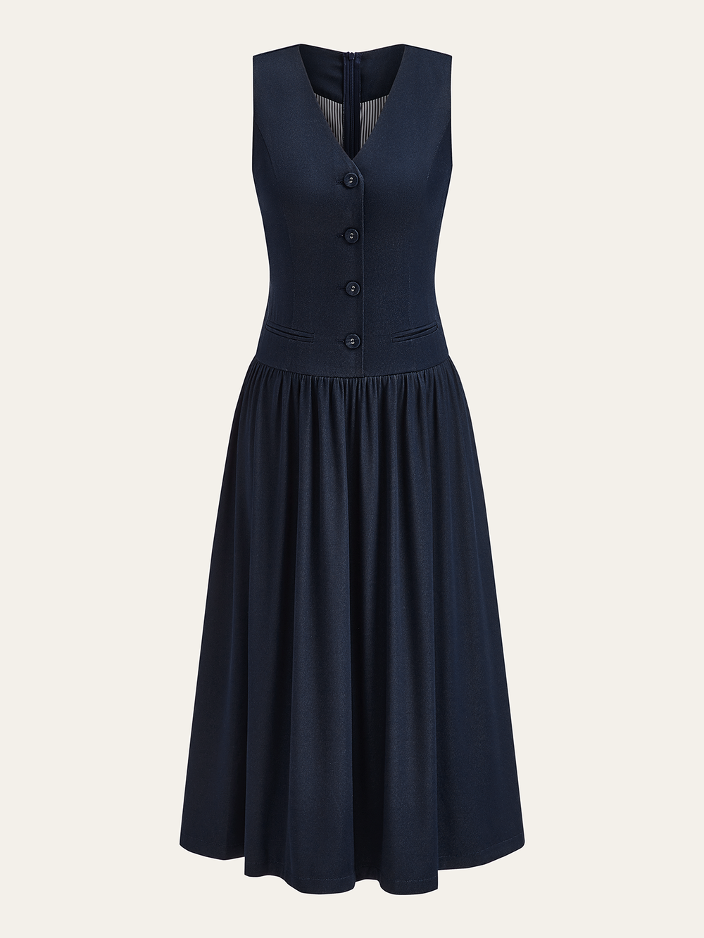 Robe mi-longue en jean à ruchés et col en V