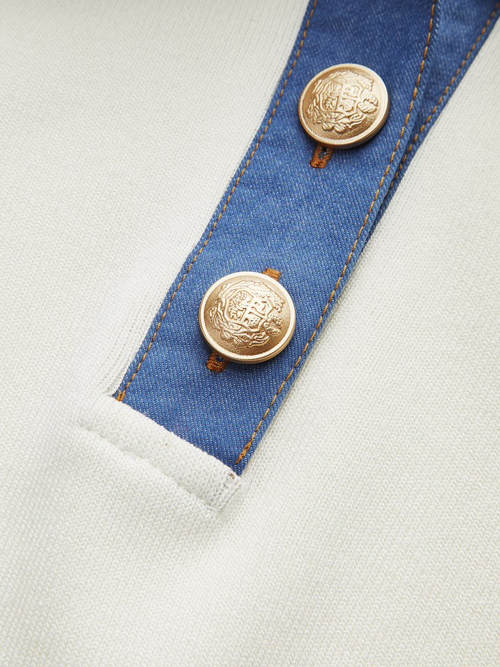 Robe Mi-longue Boutonnée en Polo avec Col en Denim