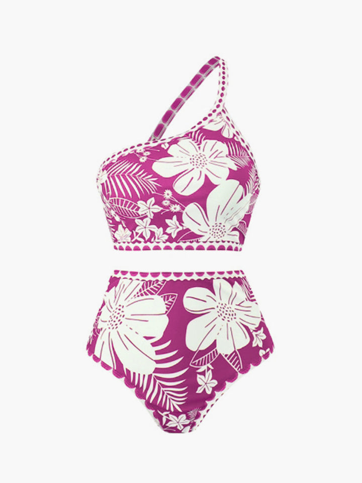 Ensemble Bikini à Épaule Unique à Fleurs
