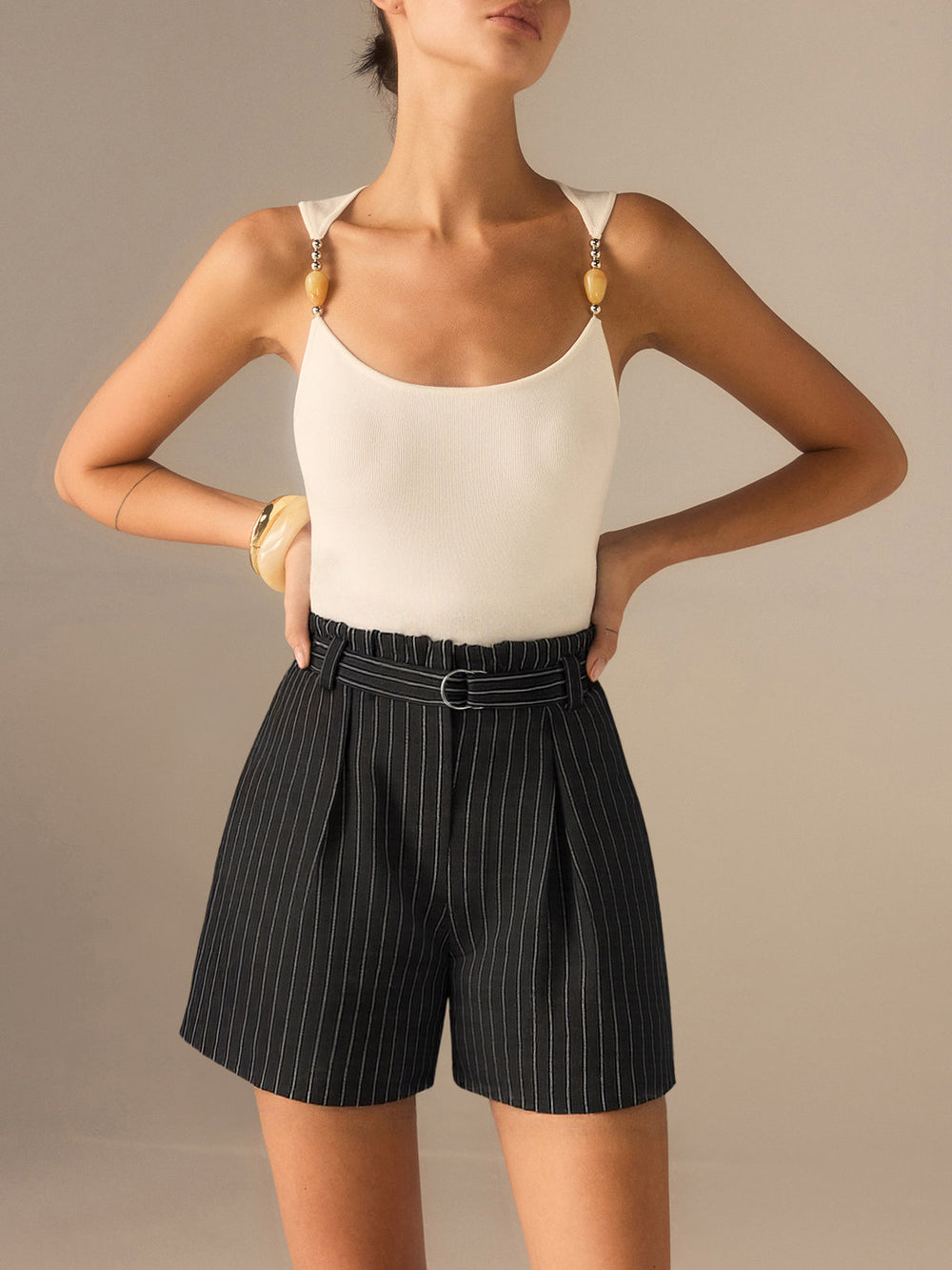 Shorts rayés à ceinture