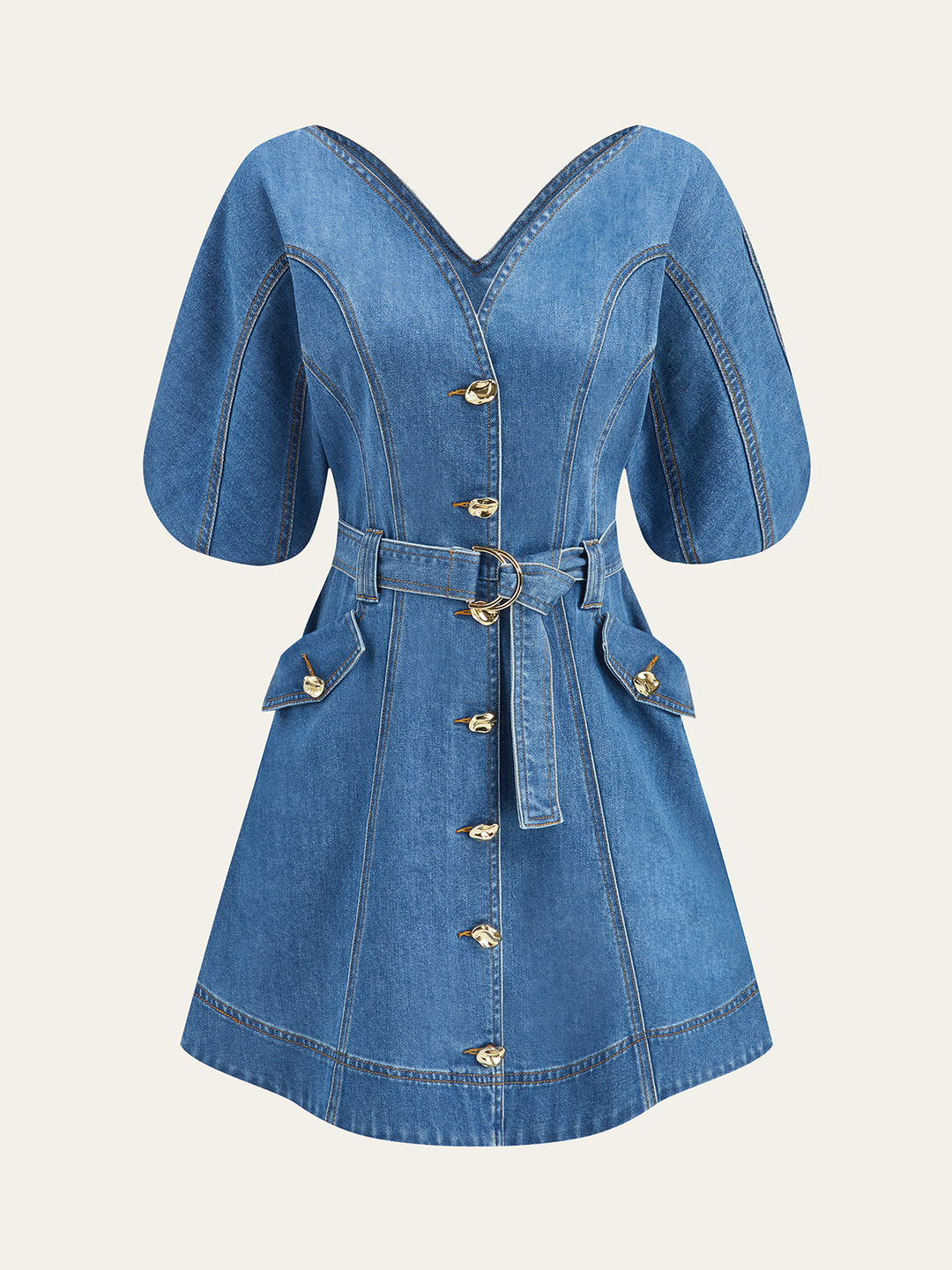 Robe Patte de boutonnage en jean avec ceinture
