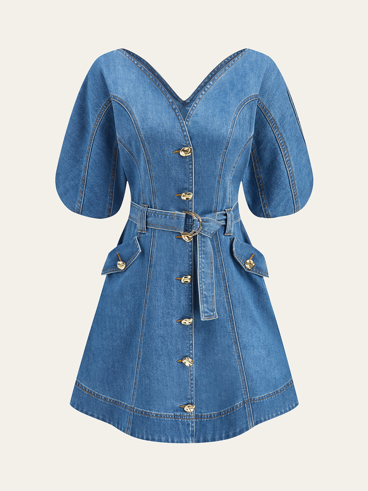 Robe Patte de boutonnage en jean avec ceinture