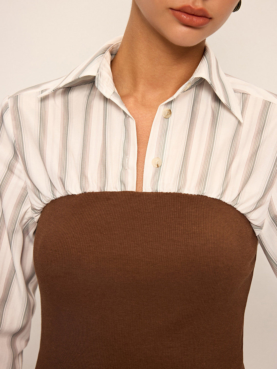 Chemise Chemise en Tricot Côtelé et Rayures Contrastées 2 en 1