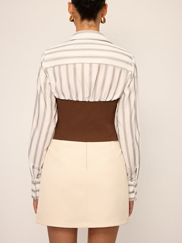 Chemise Chemise en Tricot Côtelé et Rayures Contrastées 2 en 1