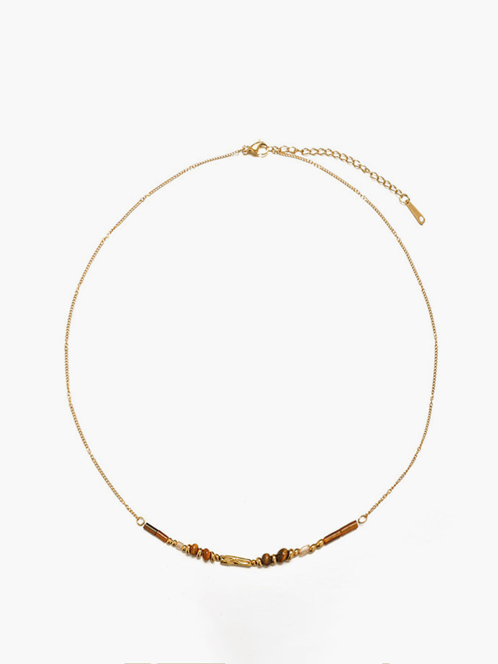 Collier Ras-du-cou en Œil de Tigre avec Chaîne Dorée