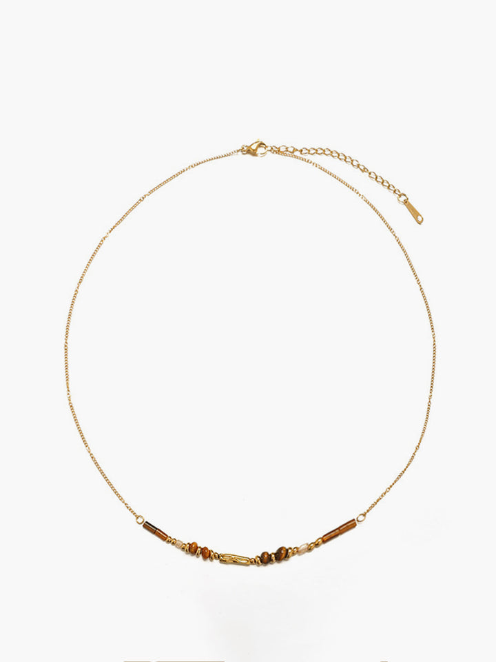 Collier Ras-du-cou en Œil de Tigre avec Chaîne Dorée