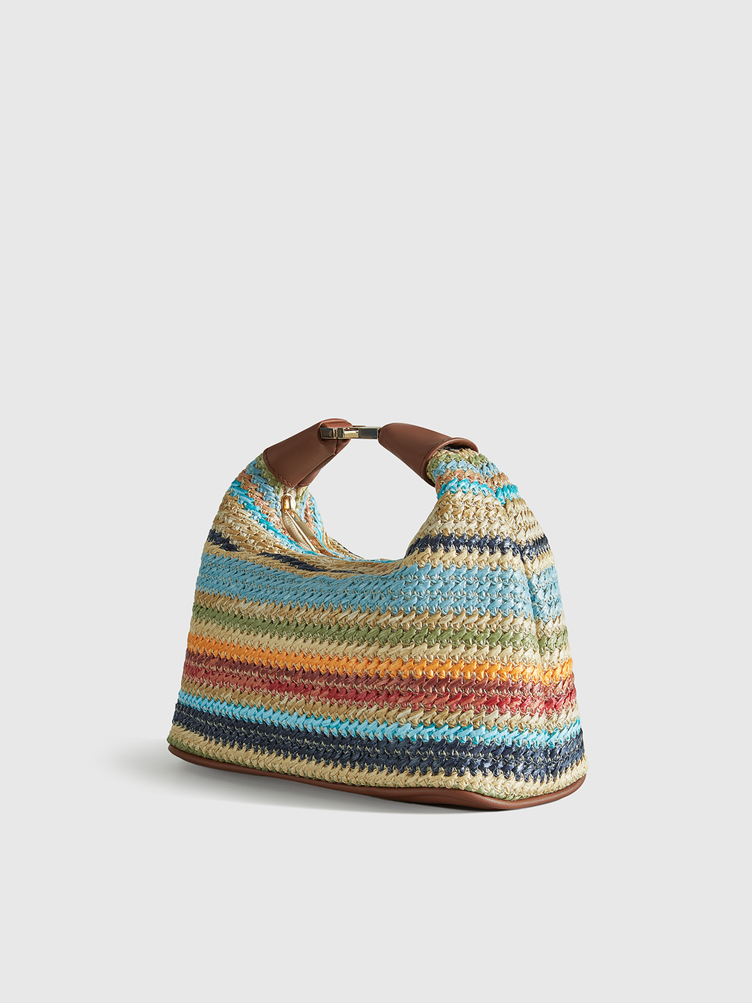 Sac à main seau rayé coloré avec bandoulière en cuir