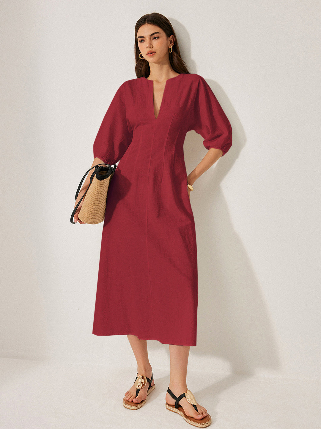 Robe Manches Bouffantes Coton & Lin Sans Ceinture