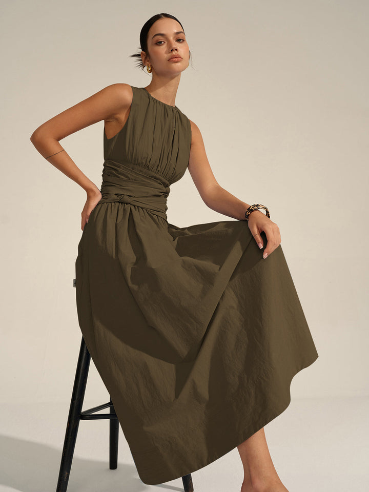 Robe Longue à Taille Froncée