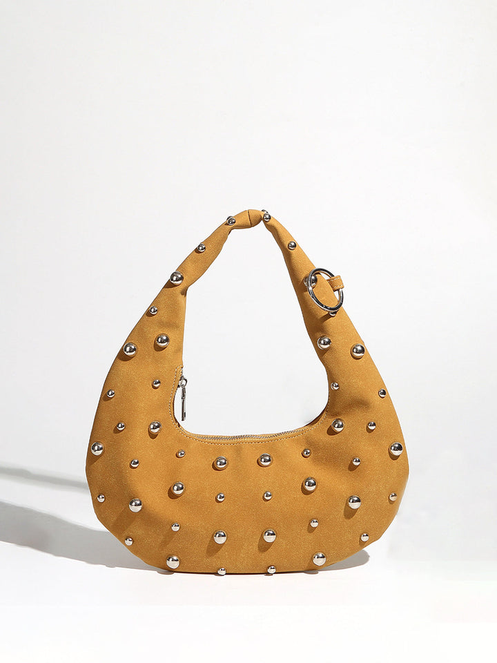 Sac Hobo Orné de Clous avec Détail Fermeture Éclair
