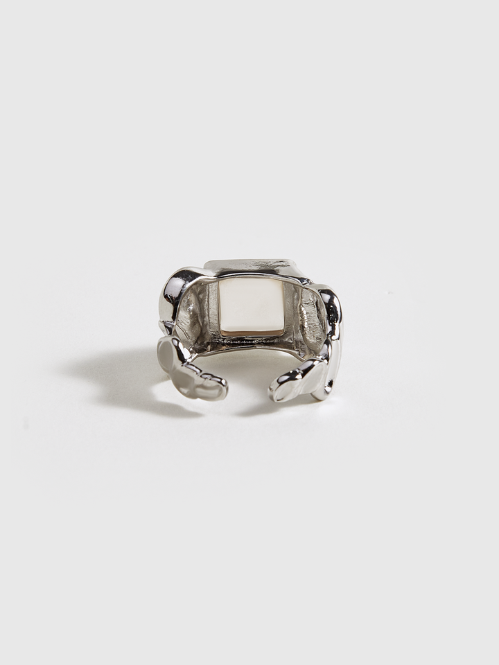 Bague Réglable Argentée avec Pierre Carrée
