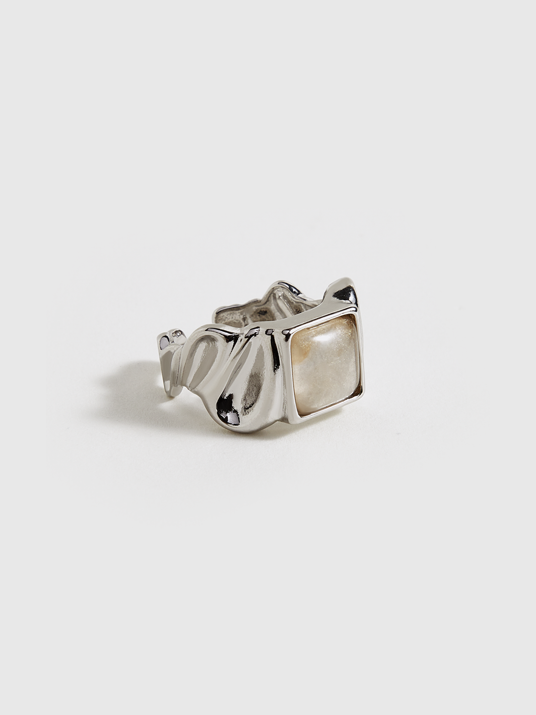 Bague Réglable Argentée avec Pierre Carrée