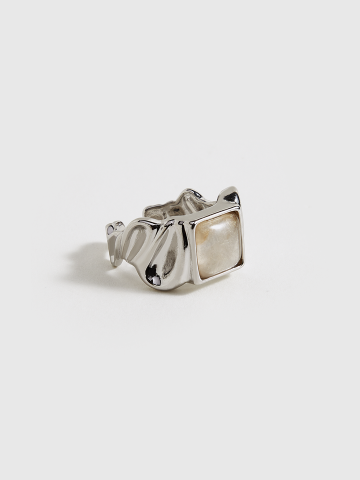 Bague Réglable Argentée avec Pierre Carrée