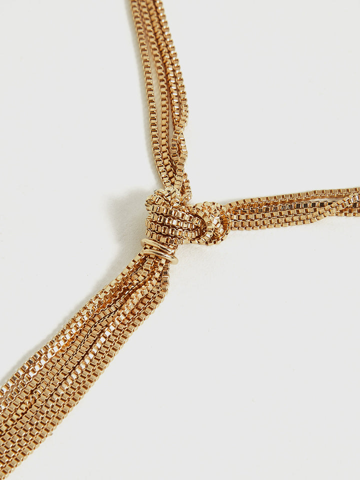 Collier multibrins torsadé doré en forme de Y