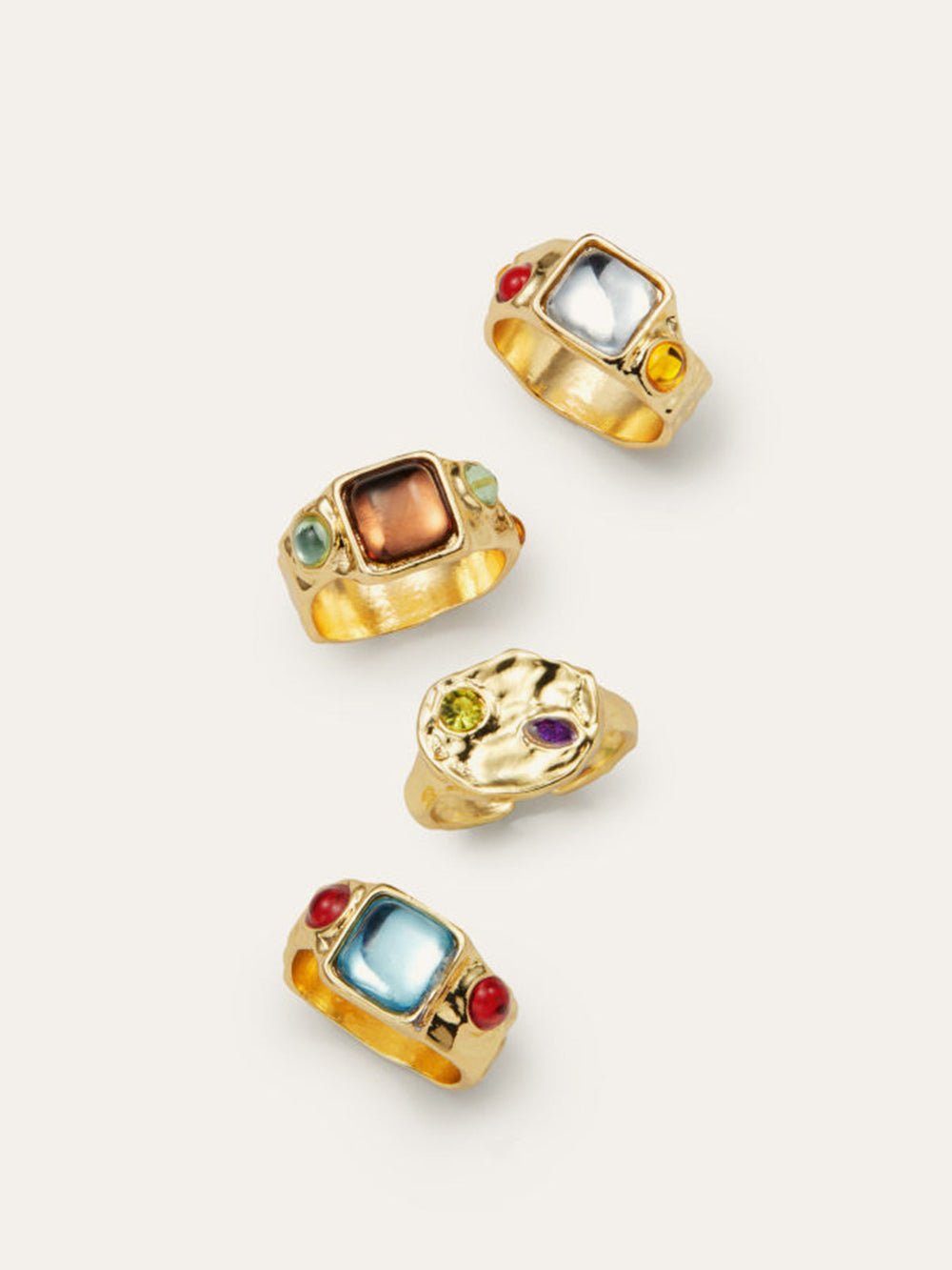 Ensemble de Bagues de Luxe en Or avec Pierres Précieuses Multicolores