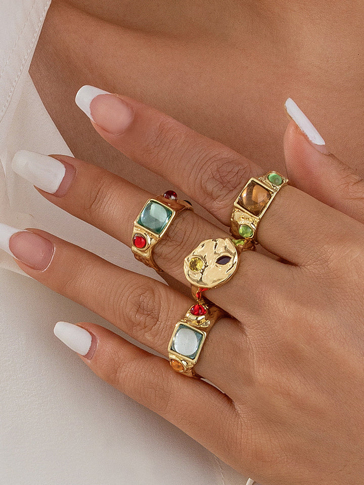 Ensemble de Bagues de Luxe en Or avec Pierres Précieuses Multicolores