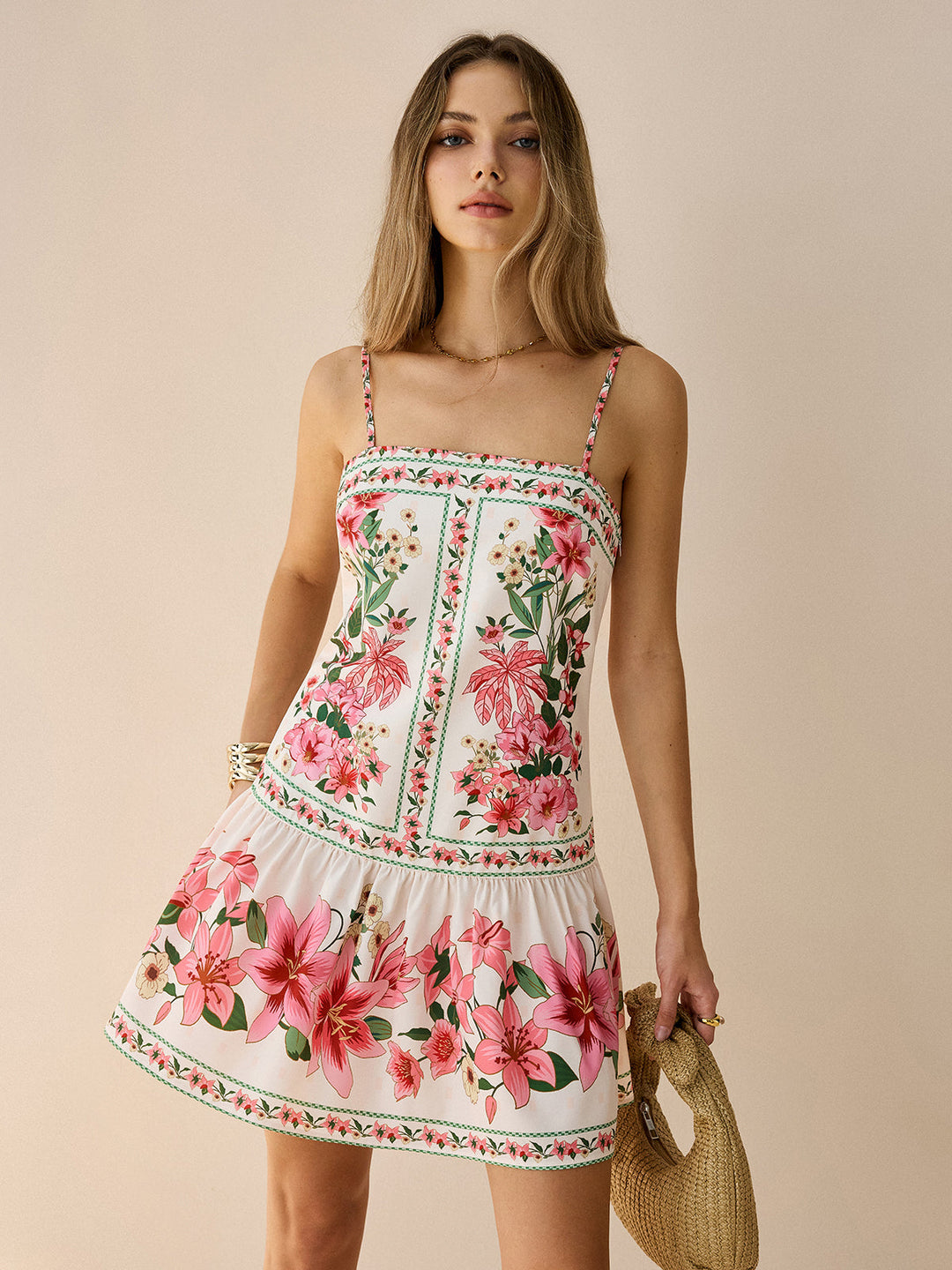 Robe Mini à Bretelles Spaghetti à Imprimé Floral