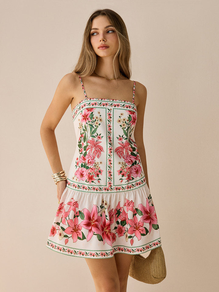 Robe Mini à Bretelles Spaghetti à Imprimé Floral