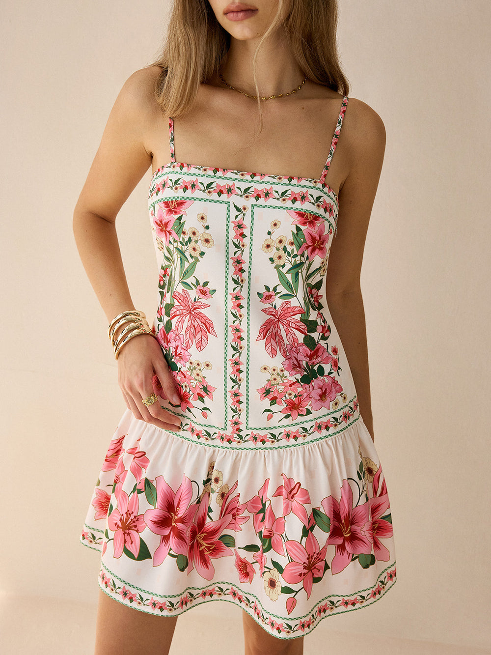 Robe Mini à Bretelles Spaghetti à Imprimé Floral