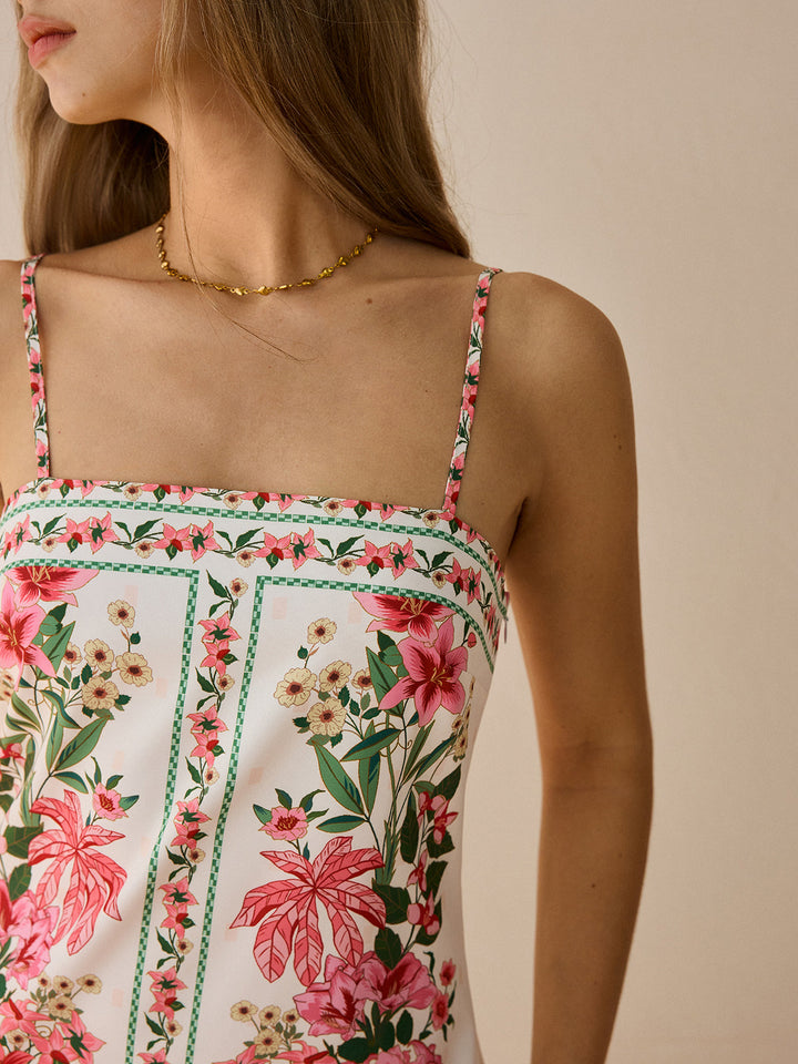 Robe Mini à Bretelles Spaghetti à Imprimé Floral