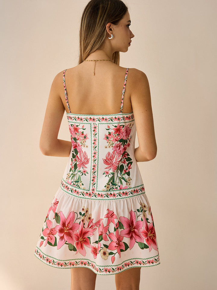 Robe Mini à Bretelles Spaghetti à Imprimé Floral
