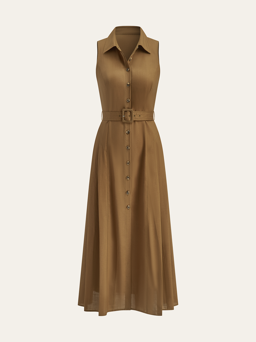 Robe Longue Sans Manches à Ceinture et Boutons