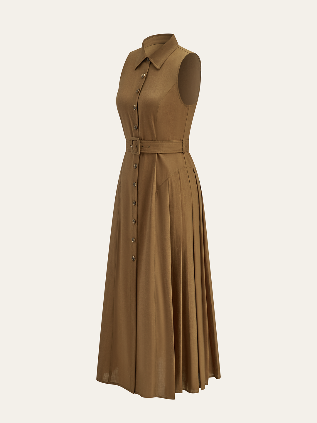 Robe Longue Sans Manches à Ceinture et Boutons