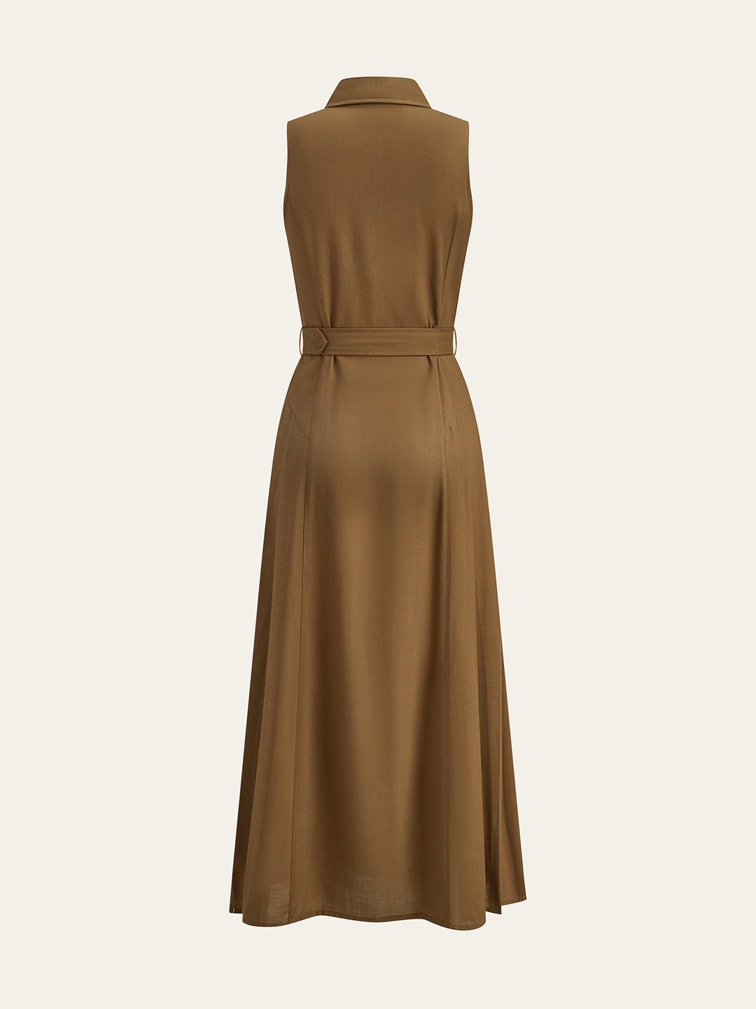 Robe Longue Sans Manches à Ceinture et Boutons