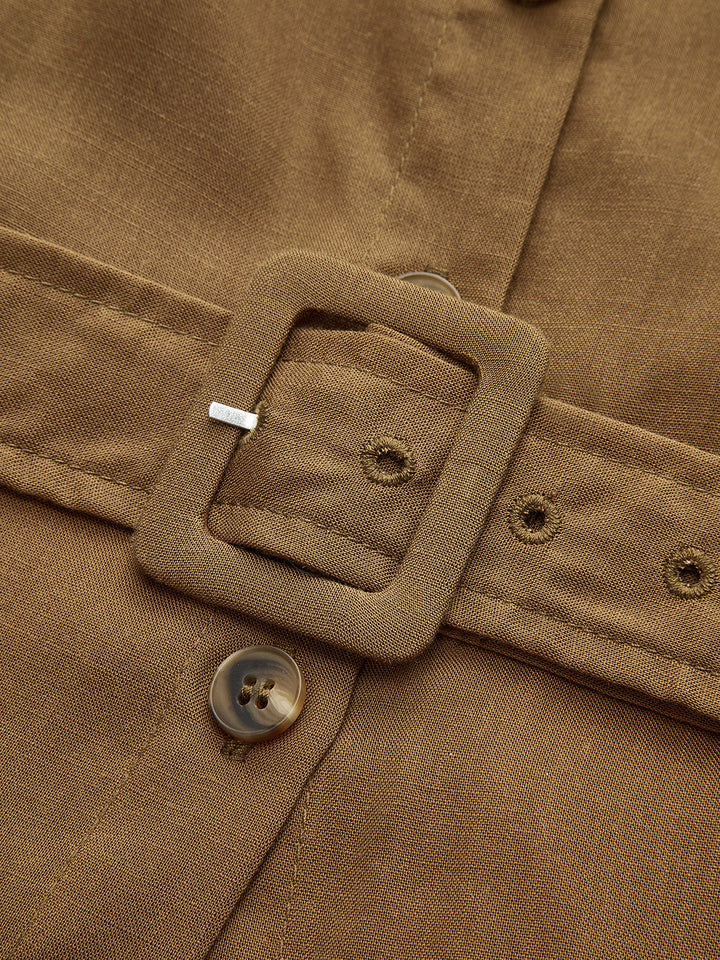 Robe Longue Sans Manches à Ceinture et Boutons