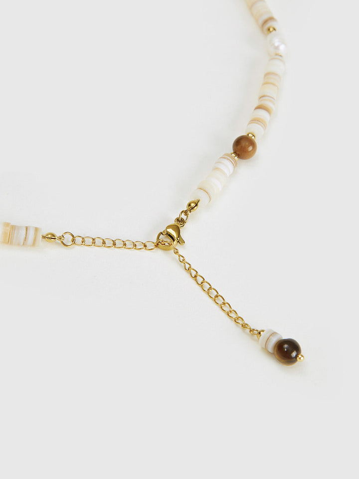 Collier Ras du Cou en Œil de Tigre et Nacre