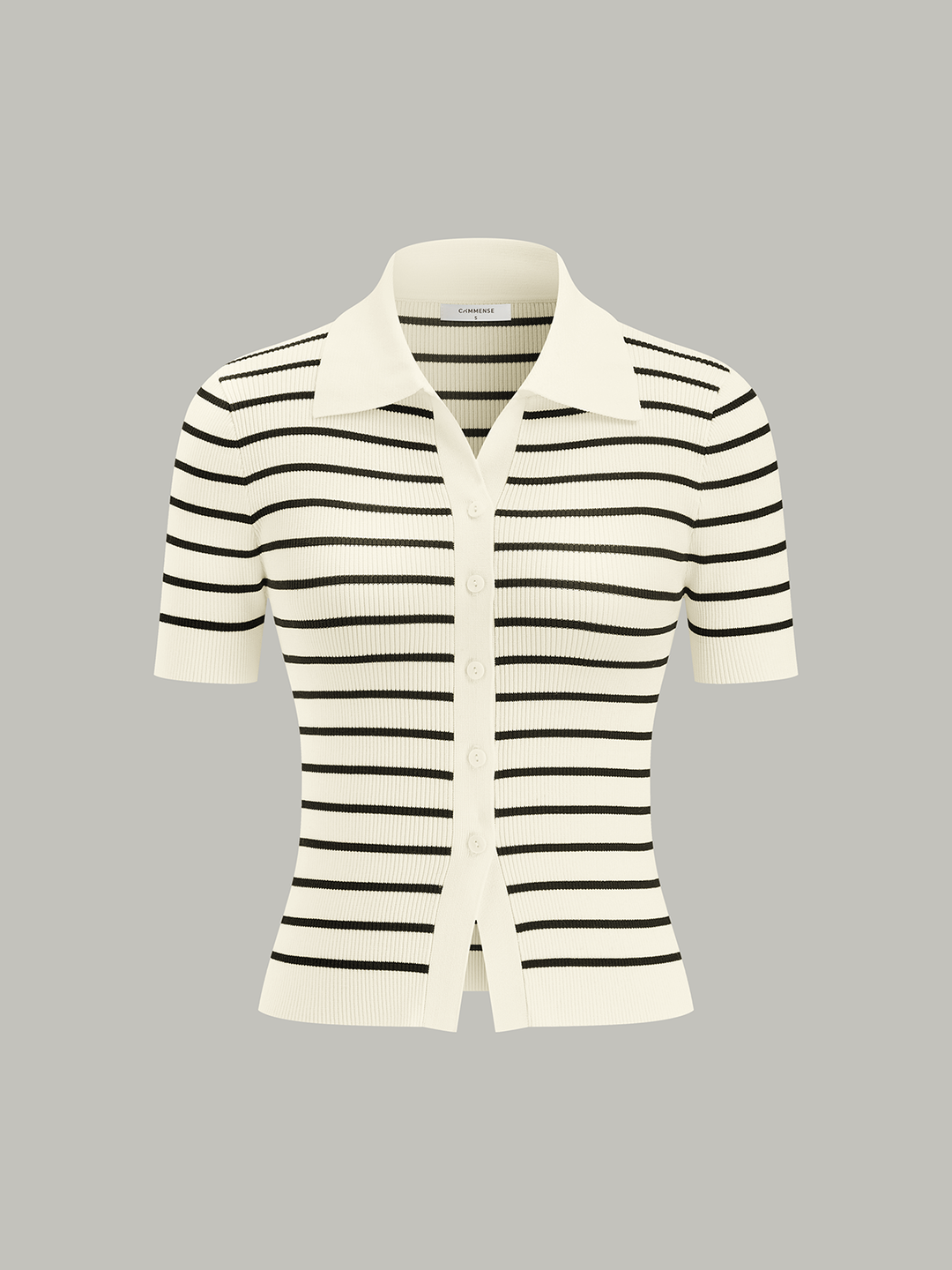 Cardigan en tricot à col polo à manches courtes et rayures