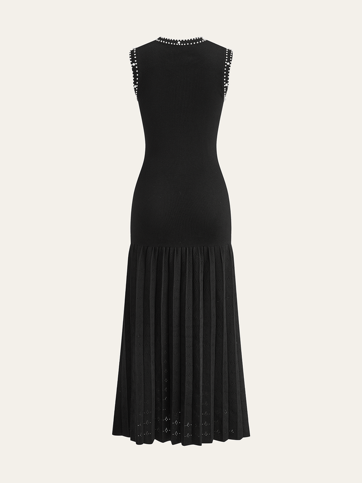 Robe mi-longue en tricot avec bordure en perles