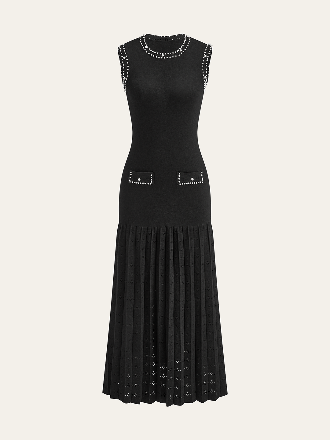 Robe mi-longue en tricot avec bordure en perles