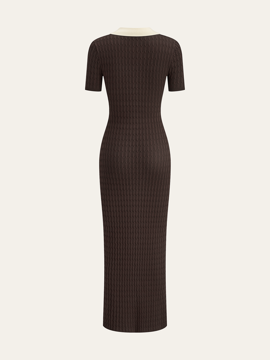 Robe Midi Maille Câblée à Col Contrastant