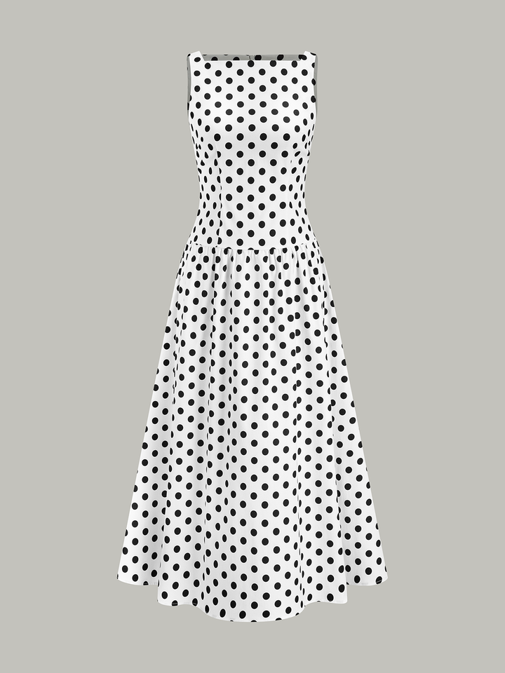 Robe mi-longue sans manches à pois