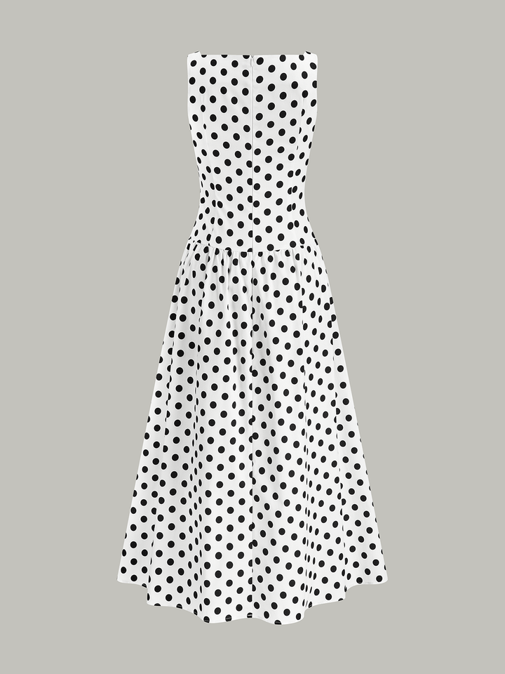 Robe mi-longue sans manches à pois