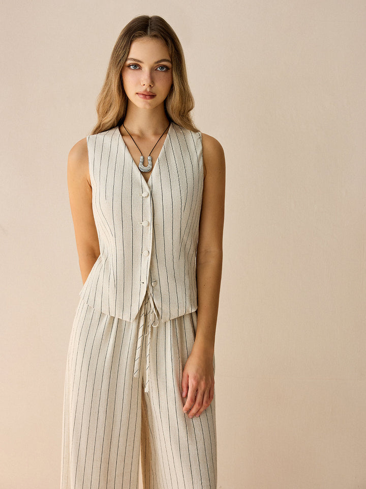 Ensemble Gilet Sans Manches à Rayures et Pantalon
