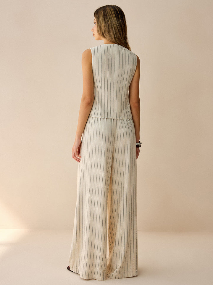 Ensemble Gilet Sans Manches à Rayures et Pantalon