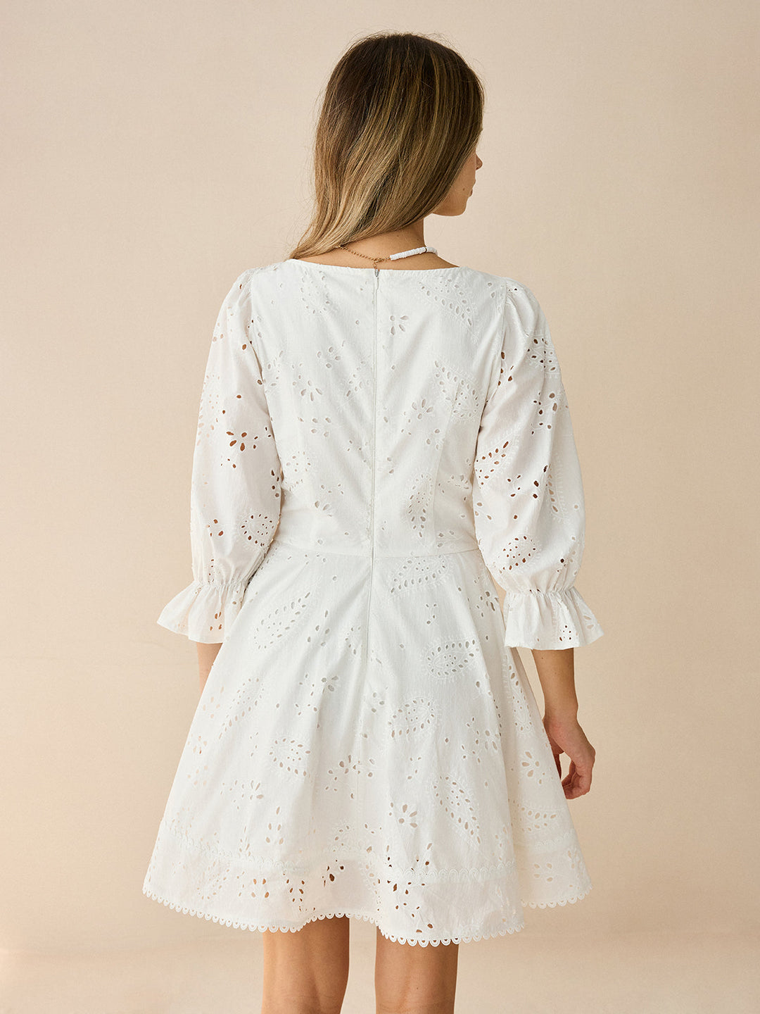 Robe Courte Œillet Festonné en Coton