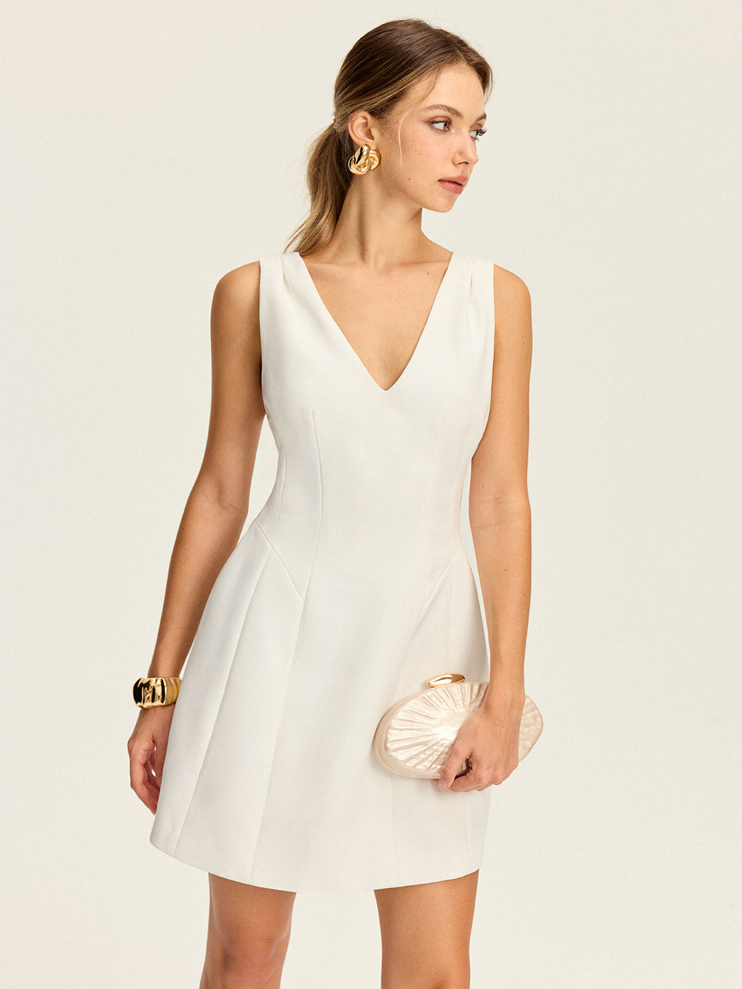 Robe Patineuse Plissée Col en V