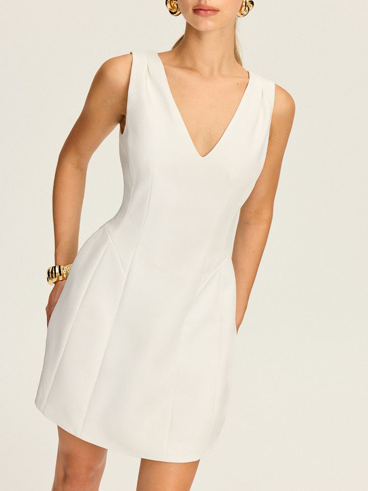 Robe Patineuse Plissée Col en V