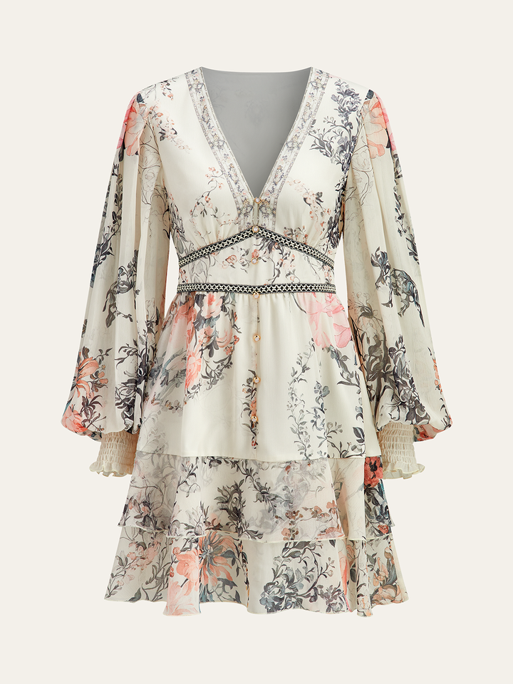 Robe Longue Fluide Fleurie Semi-Transparente en Mousseline