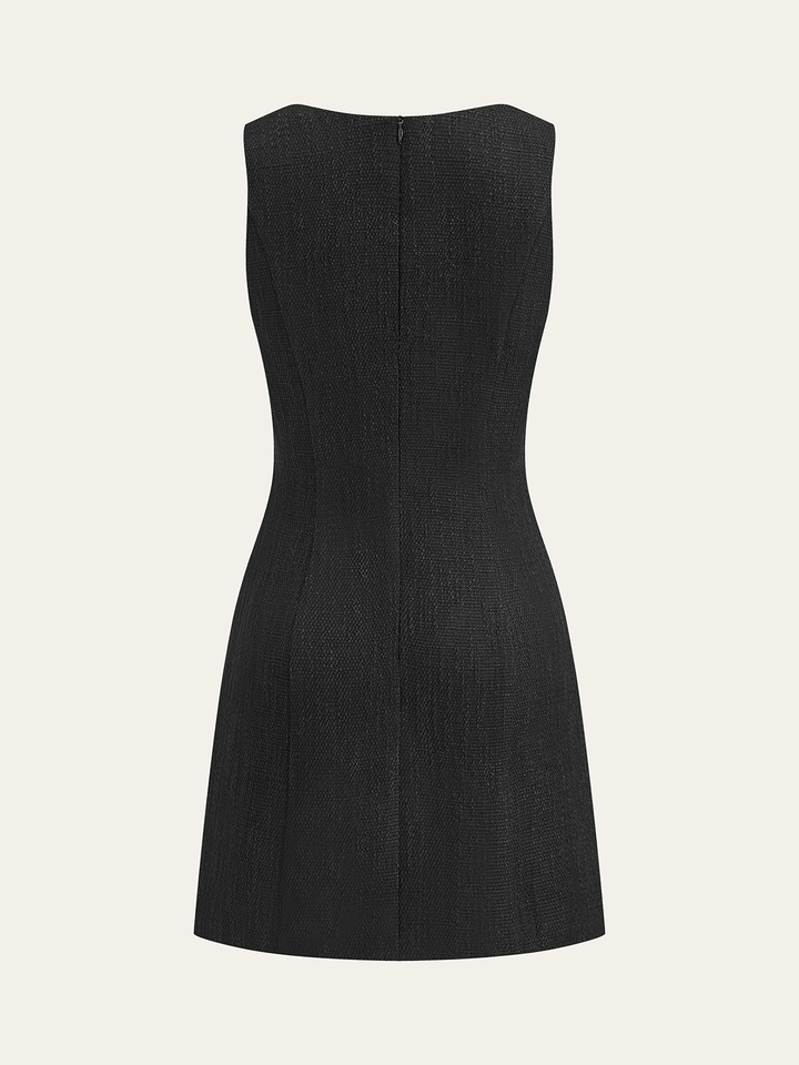 Robe Mini Boutonnée Sans Manches en Tweed