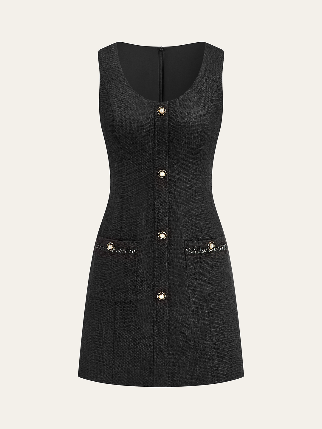Robe Mini Boutonnée Sans Manches en Tweed