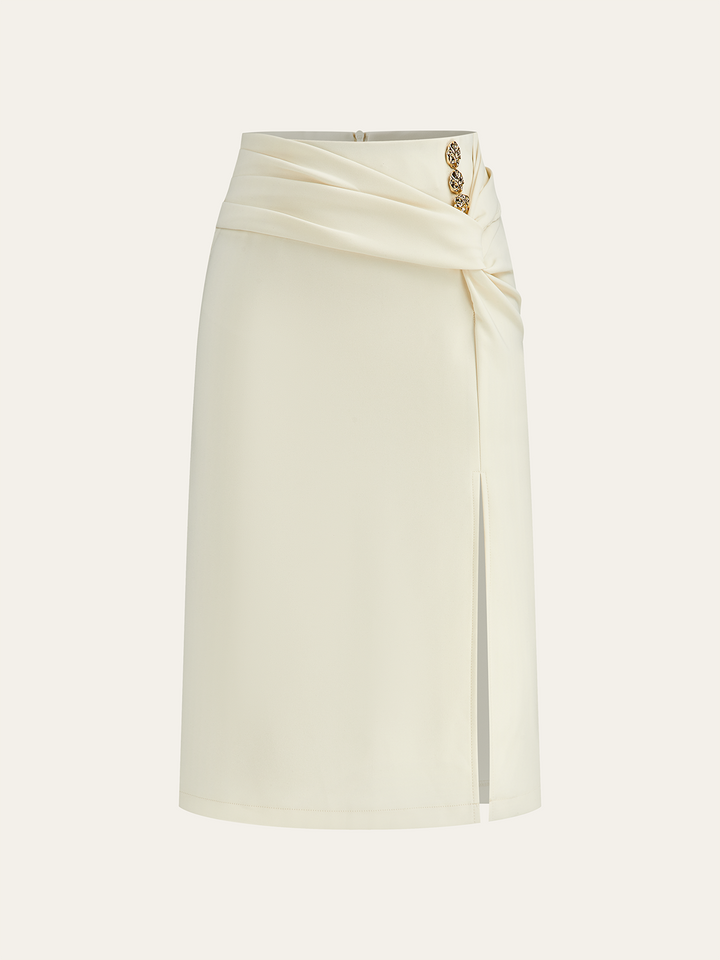 Jupe midi fendue à détails métalliques