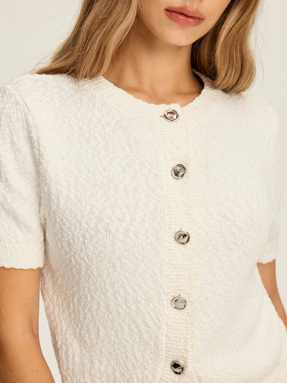 Cardigan Court Manches Courtes Texturé Tricoté